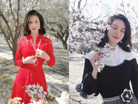 MC Thanh Mai đẹp như "thần tiên tỷ tỷ" trong vườn hoa hạnh nhân