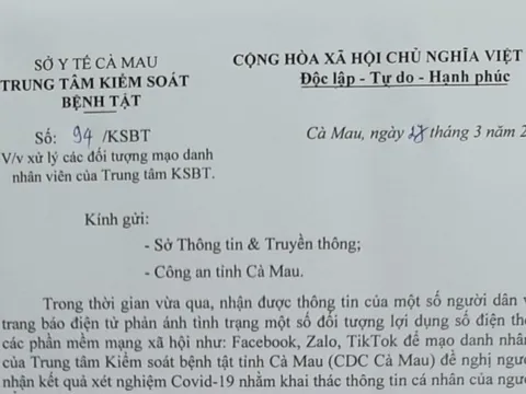 Đề nghị xử lý các đối tượng mạo danh nhân viên CDC Cà Mau