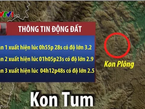 Rạng sáng 21/4, Kon Tum lại xảy ra liên tiếp 3 trận động đất
