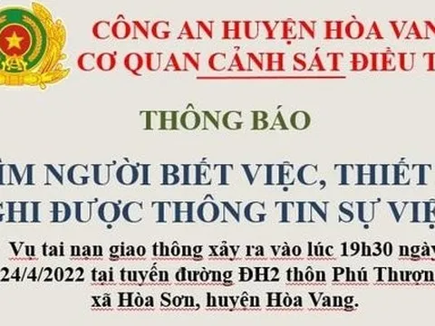 Đà Nẵng: Truy tìm phương tiện gây tai nạn chết người rồi bỏ chạy