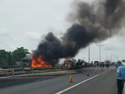 Xác định được thiệt hại vụ xe chở nhớt bốc cháy trên cao tốc TP HCM – Trung Lương