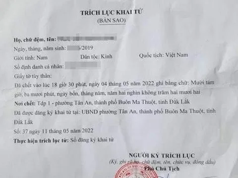 Vụ bé trai 3 tuổi bị mẹ khai tử: Hủy giấy chứng tử cấp không đúng