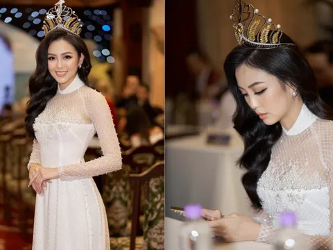 Hoa khôi Hải Yến xuất hiện xinh đẹp với áo dài trắng tại sự kiện