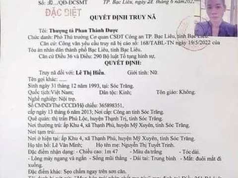 Bạc Liêu: Truy nã đặc biệt người phụ nữ tàng trữ ma túy bỏ trốn