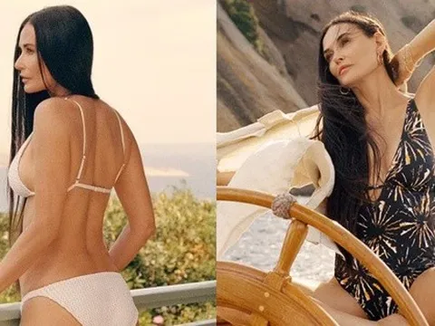 Minh tinh Demi Moore tự tin khoe dáng với bikini ở tuổi 60