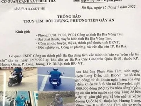 Bà Rịa-Vũng Tàu: Truy tìm kẻ đập kính xe ô tô, lấy trộm hơn 1 tỷ đồng