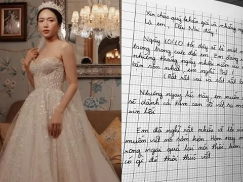 Diệu Nhi viết thư tay xin lỗi trước đám cưới với Anh Tú