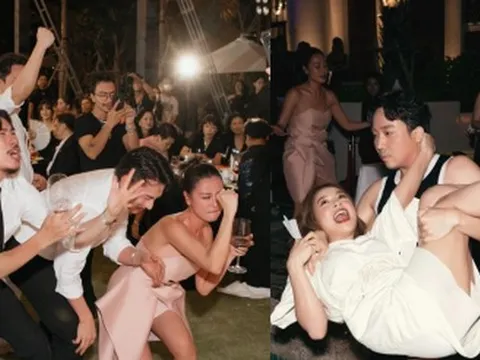 Dàn sao Việt xô nhau xuống hồ bơi ở đám cưới Diệu Nhi