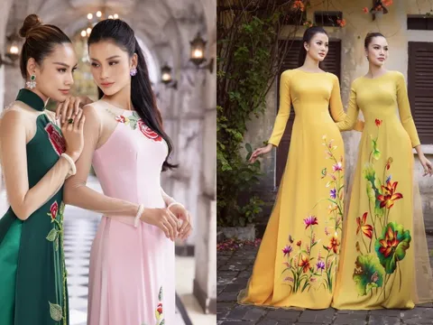 Hương Ly - Hoàng Phương duyên dáng trong tà áo dài của NTK Minh Châu