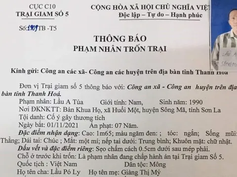 Truy tìm phạm nhân vượt ngục trốn trại giam số 5 ở Thanh Hóa
