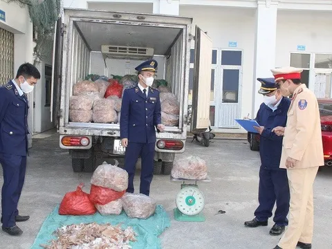 Xe chở 1,4 tấn bì lợn bốc mùi bị Công an Thanh Hóa bắt giữ