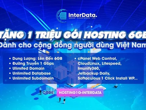 InterData tặng miễn phí lưu trữ web NVMe dung lượng 6GB, tốc độ mạng 1Gbps