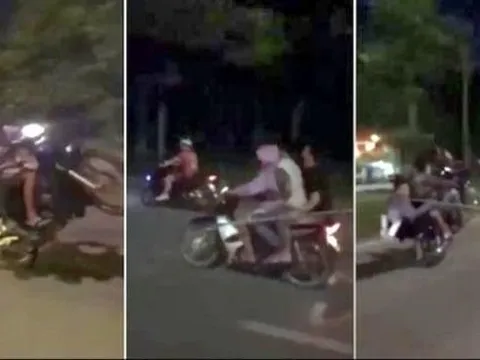 Tạm giữ 9 thanh niên lạng lách, khua dao, ném chai bia vào công an