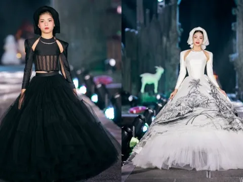 Mẫu nhí Linh Đan cùng giữ vai trò vedette với hoa hậu Lương Thùy Linh, trình diễn cuốn hút
