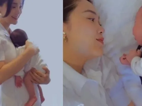 Minh Hằng công khai cận cảnh khuôn mặt của quý tử đầu lòng, mới 1 tháng đã rất cứng cáp