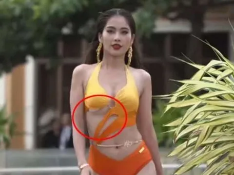 Chị gái Nam Em gặp sự cố với "phụ tùng" khi diễn áo tắm ở Miss Universe Vietnam 2023