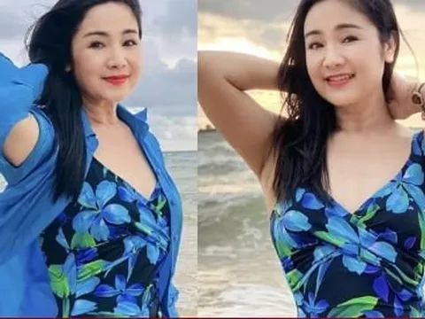 NSND Thu Hà tuổi 54 tự tin diện áo tắm khoe vóc dáng 'đồng hồ cát'