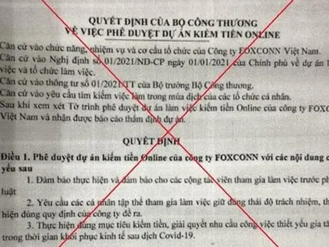Cảnh báo giả mạo về việc phê duyệt dự án tham gia “kiếm tiền online”