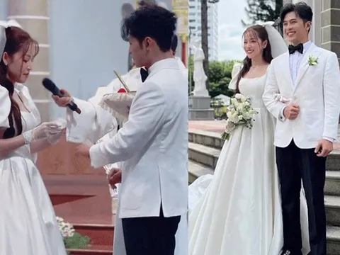 Puka và Gin Tuấn Kiệt tổ chức đám cưới ở nhà thờ vào sáng nay: Cô dâu suýt rơi nhẫn, hé lộ sao nữ Vbiz bắt được hoa