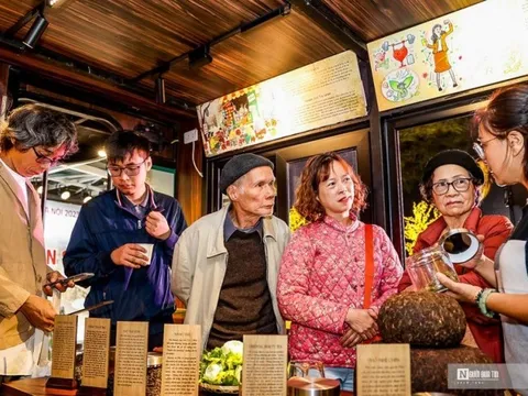 Hàng trăm du khách trải nghiệm trà tại tàu điện bánh hơi