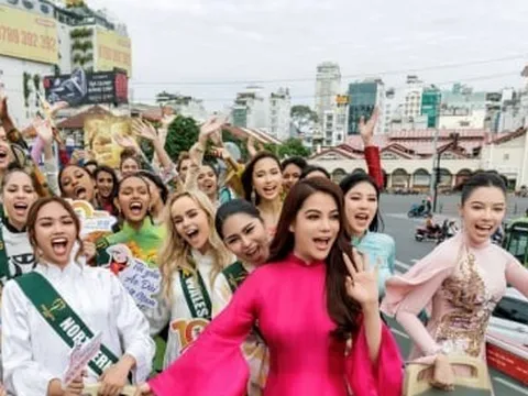 Trương Ngọc Ánh cùng dàn thí sinh Hoa hậu Trái đất 2023 khoe sắc với áo dài