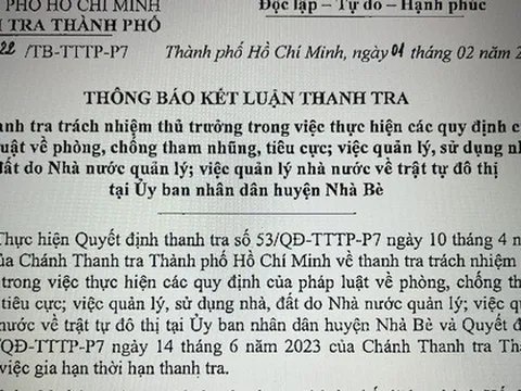 Vì sao thanh tra trách nhiệm tại UBND huyện Nhà Bè?