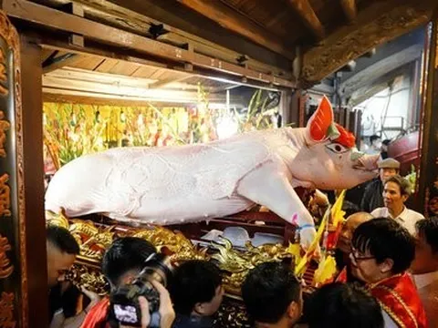 Hà Nội: Biển người chen chân xem lễ rước "ông lợn" hàng trăm cân ở xã La Phù