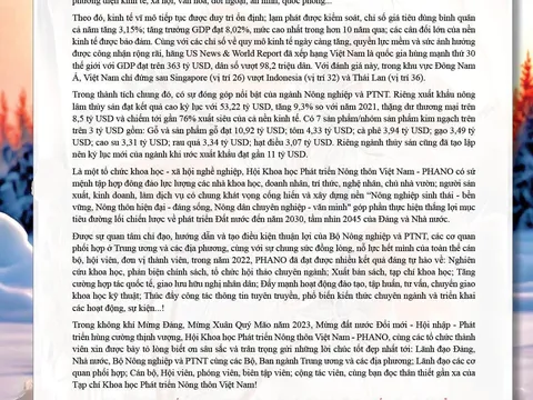 Lời chúc năm mới của Chủ tịch Hội Khoa học Phát triển Nông thôn Việt Nam